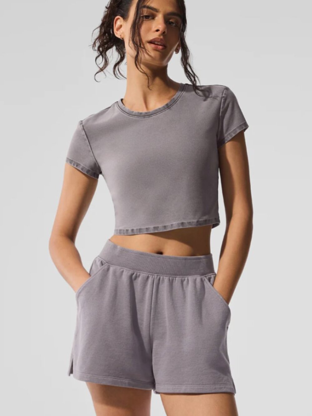 Alo Yoga Washed Alosoft Crop Finesse Short Sleeve XS | Soft Cropped Tee